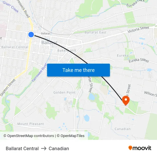 Ballarat Central to Canadian map