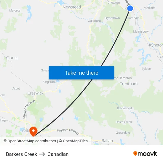 Barkers Creek to Canadian map