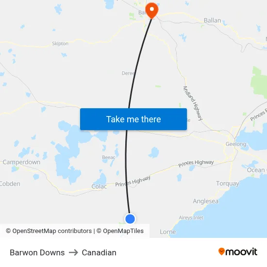 Barwon Downs to Canadian map
