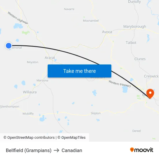 Bellfield (Grampians) to Canadian map