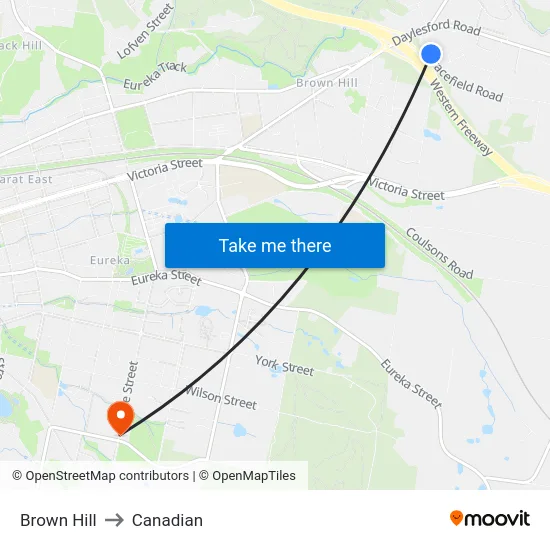 Brown Hill to Canadian map