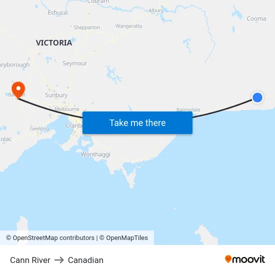 Cann River to Canadian map