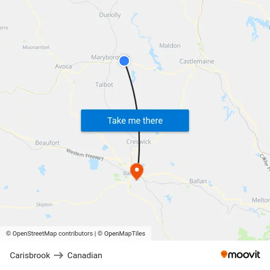 Carisbrook to Canadian map