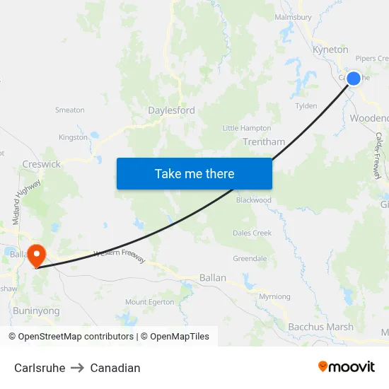 Carlsruhe to Canadian map