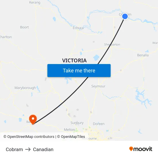 Cobram to Canadian map