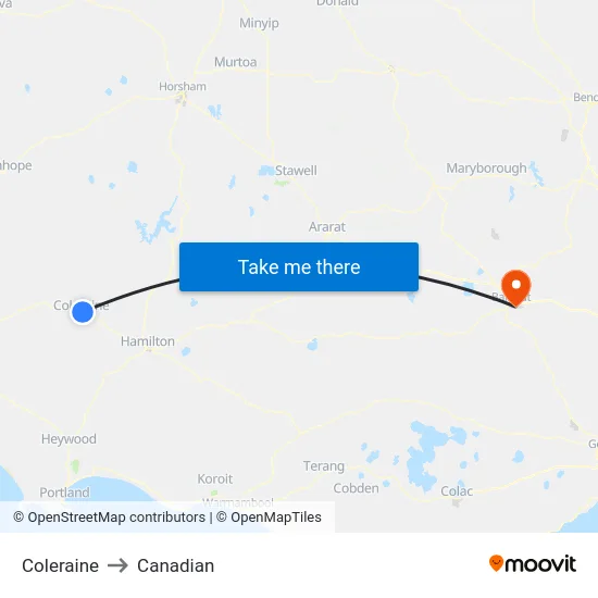 Coleraine to Canadian map