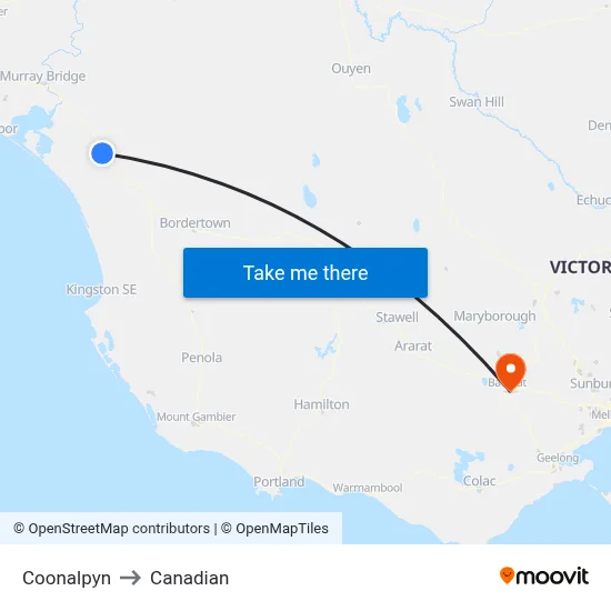 Coonalpyn to Canadian map
