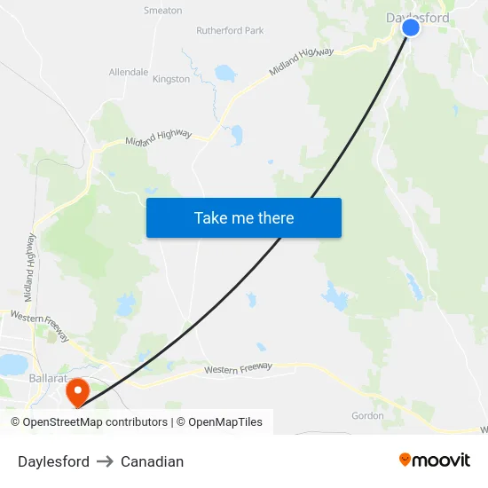 Daylesford to Canadian map