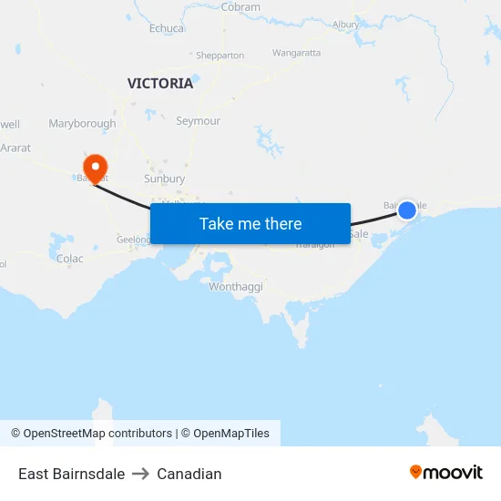 East Bairnsdale to Canadian map