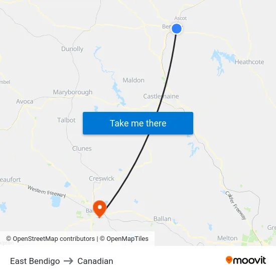 East Bendigo to Canadian map