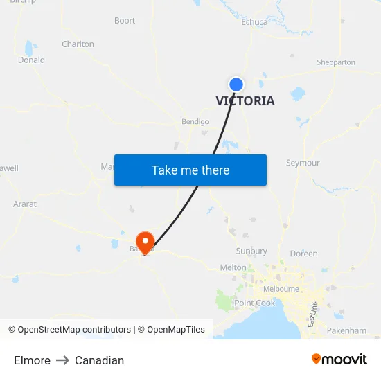 Elmore to Canadian map