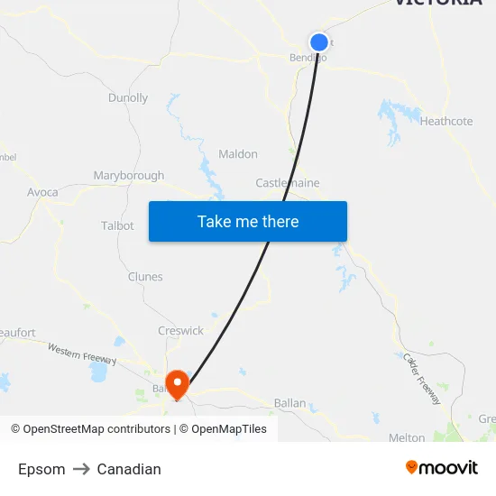 Epsom to Canadian map