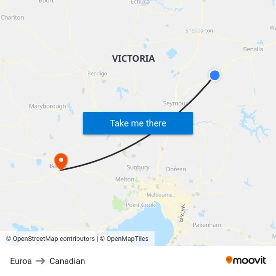 Euroa to Canadian map