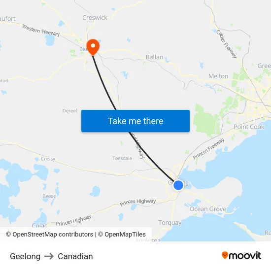 Geelong to Canadian map