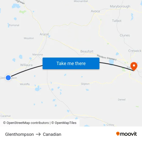 Glenthompson to Canadian map