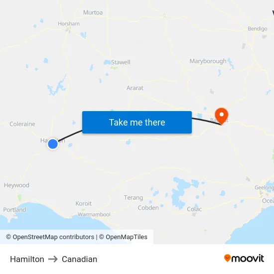 Hamilton to Canadian map