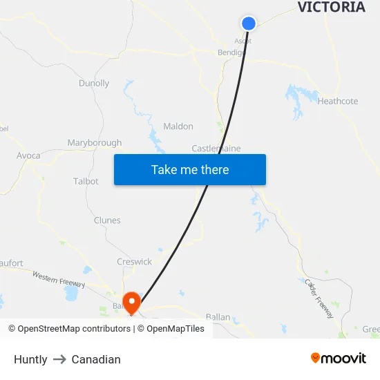 Huntly to Canadian map