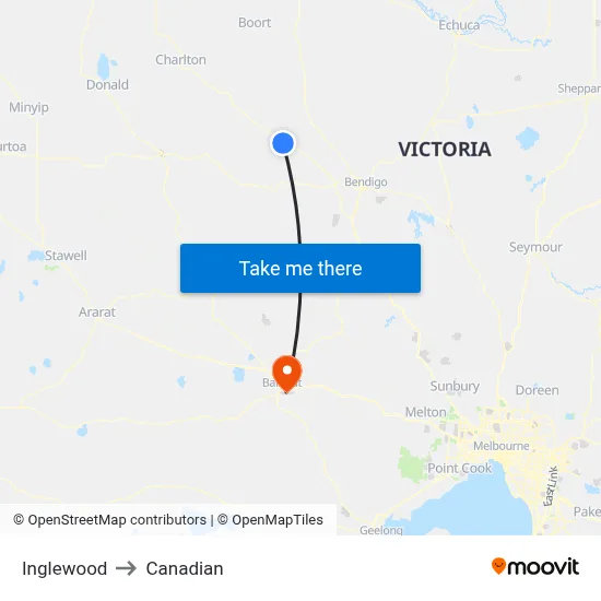 Inglewood to Canadian map
