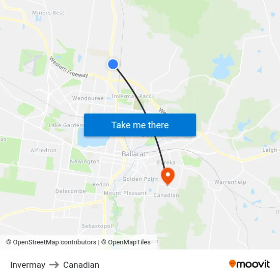 Invermay to Canadian map