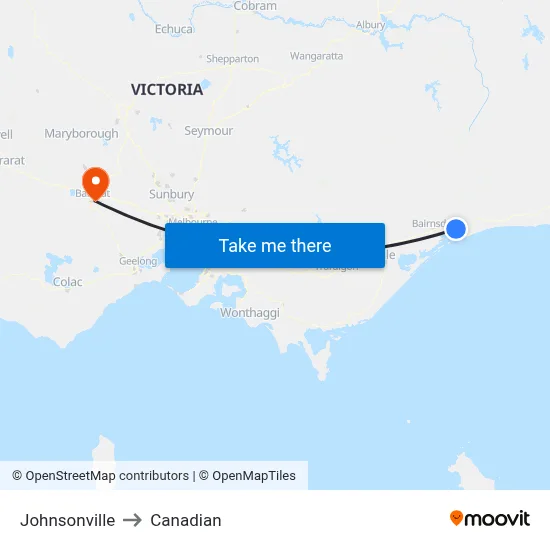 Johnsonville to Canadian map