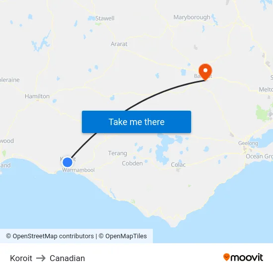 Koroit to Canadian map