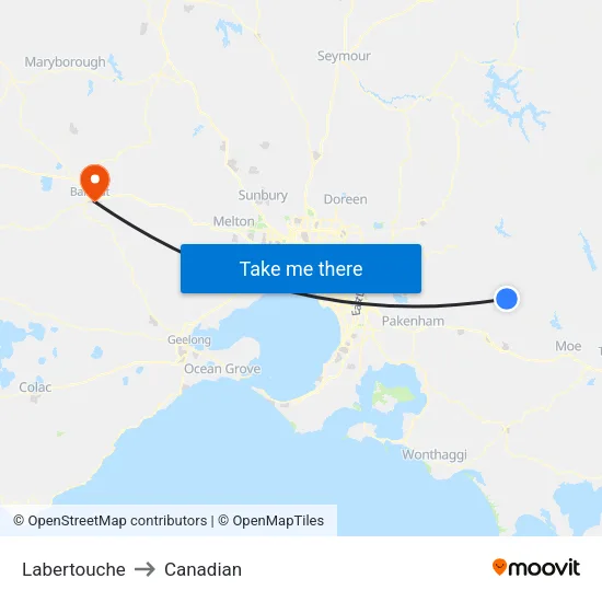 Labertouche to Canadian map