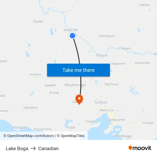 Lake Boga to Canadian map