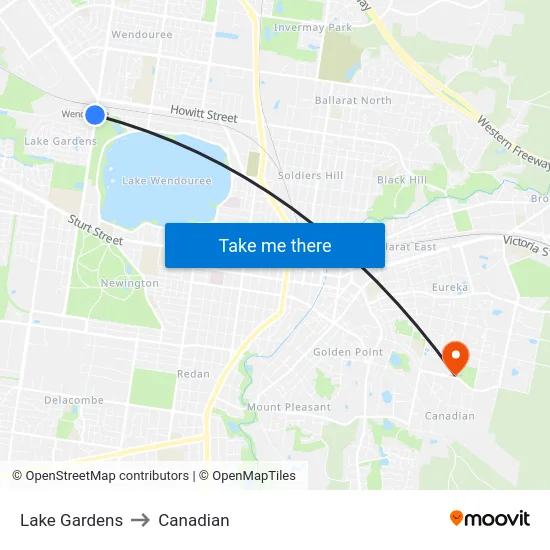 Lake Gardens to Canadian map