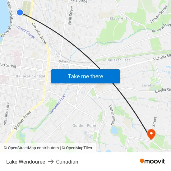 Lake Wendouree to Canadian map