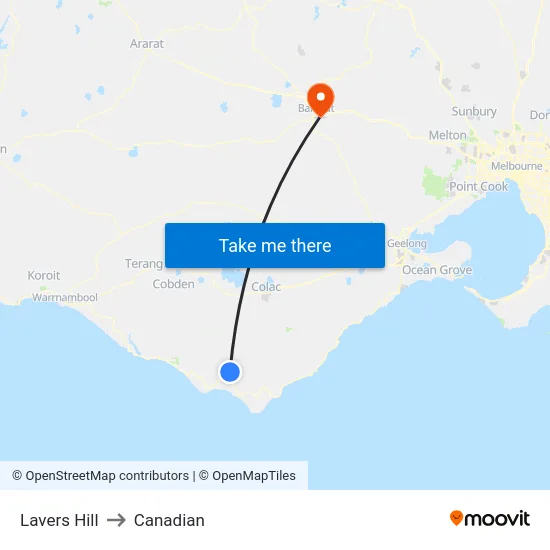 Lavers Hill to Canadian map
