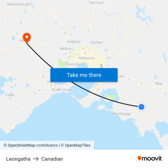 Leongatha to Canadian map