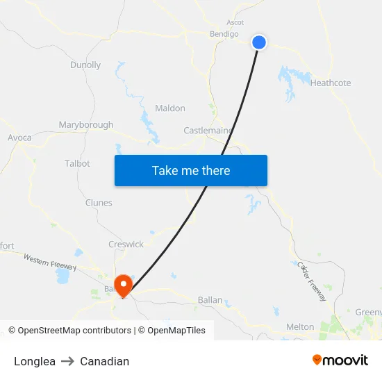 Longlea to Canadian map