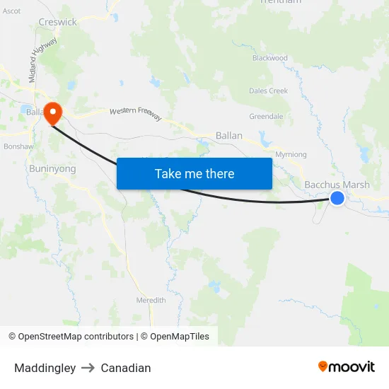 Maddingley to Canadian map