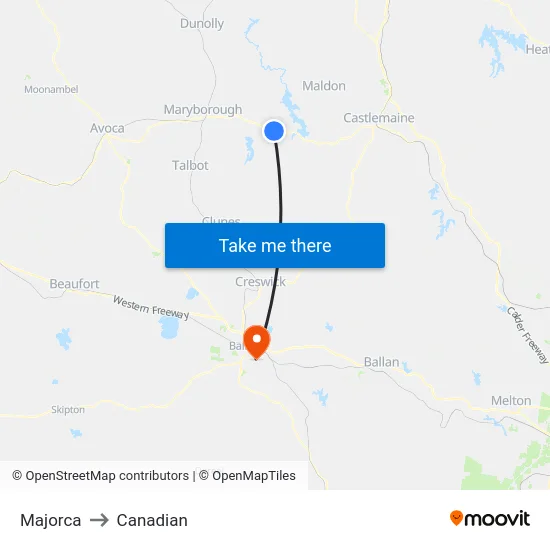 Majorca to Canadian map