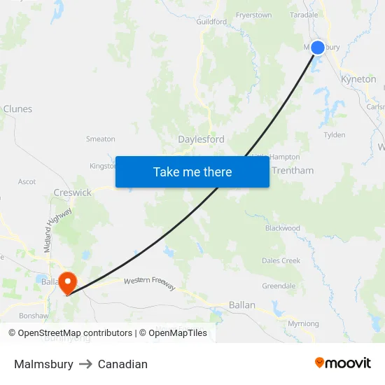 Malmsbury to Canadian map