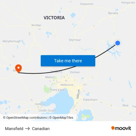 Mansfield to Canadian map