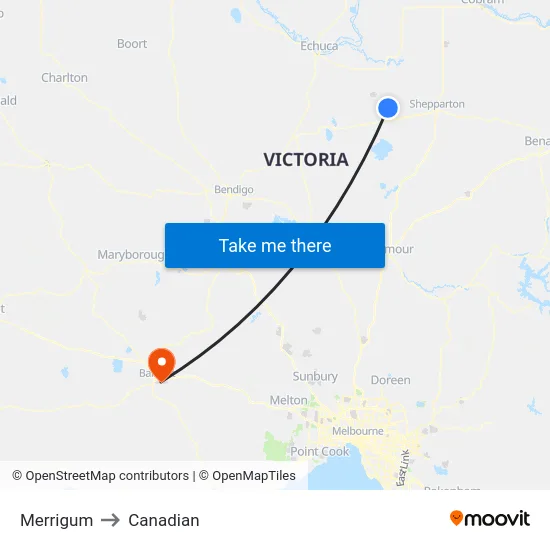 Merrigum to Canadian map