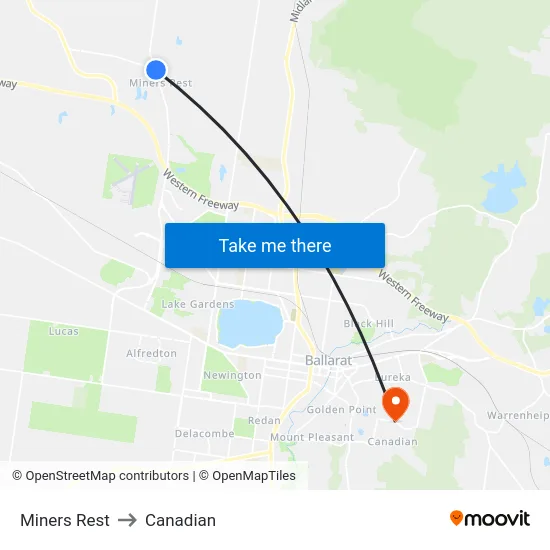 Miners Rest to Canadian map
