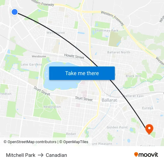 Mitchell Park to Canadian map