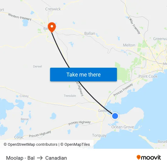 Moolap - Bal to Canadian map