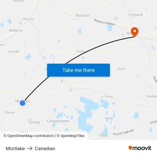 Mortlake to Canadian map