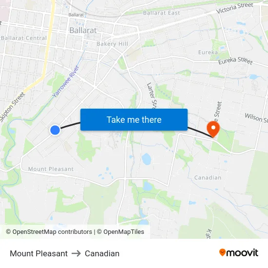 Mount Pleasant to Canadian map