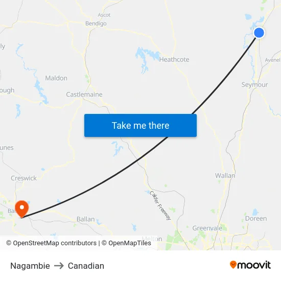 Nagambie to Canadian map