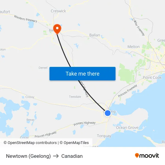 Newtown (Geelong) to Canadian map