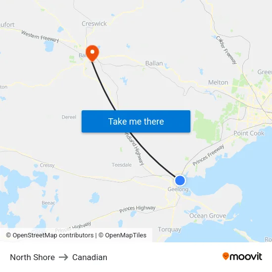 North Shore to Canadian map