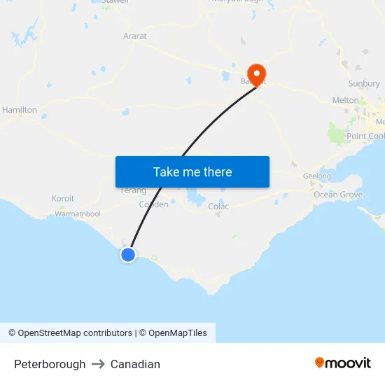 Peterborough to Canadian map