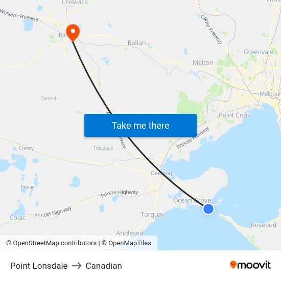 Point Lonsdale to Canadian map