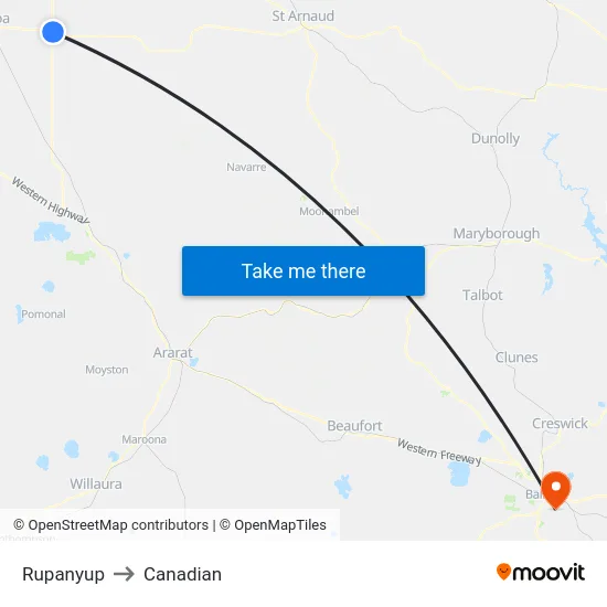 Rupanyup to Canadian map