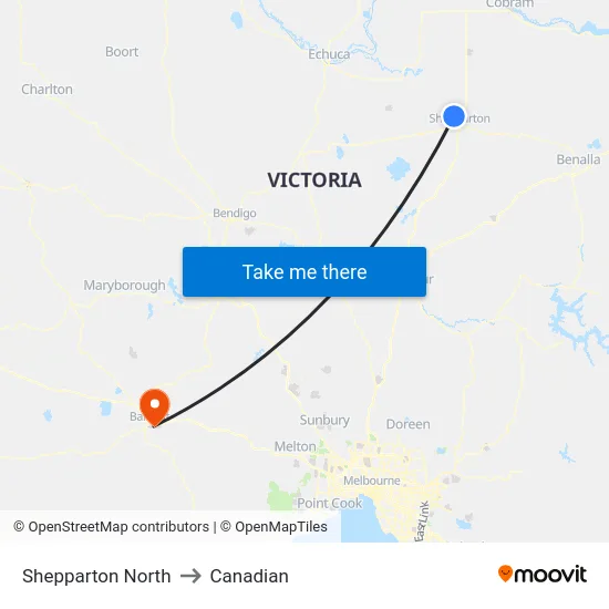 Shepparton North to Canadian map