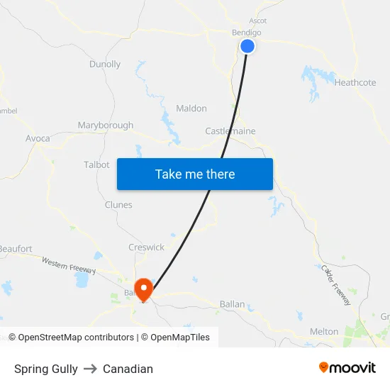 Spring Gully to Canadian map